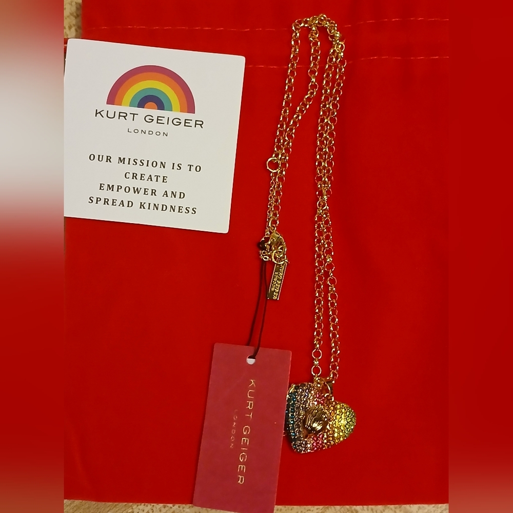 Kurt Geiger NWT Rainbow Heart Locket Necklace W/Dustbag STUNNING